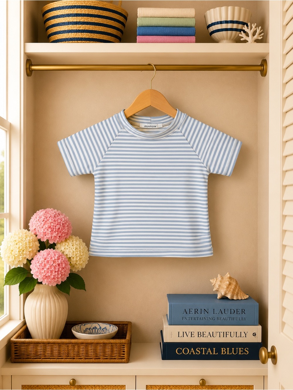 Minnow Kids' Blue and White Stripe Rashguard size 1 / 12-18 months